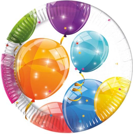 Platos de papel con globos, 20 cm, 8 uds.