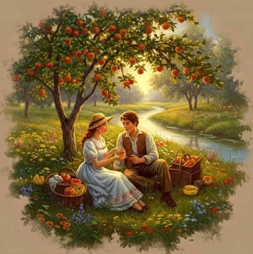 Norimpex pintura por números Picnic para parejas bajo el manzano 40 × 50 cm