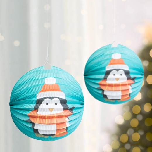 Farolillo de papel navideño con pingüino, 25 cm