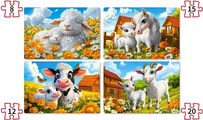 Puzzle Castorland Animalitos cariñosos 4 en 1 (8, 12, 15, 20 piezas)
