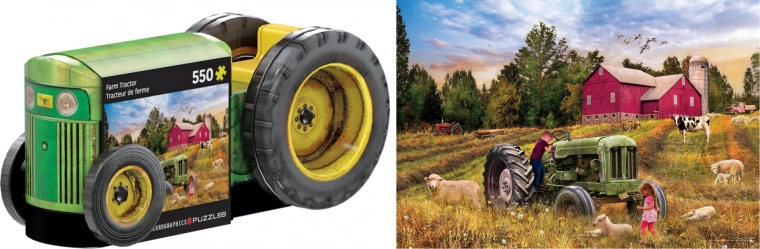 Puzzle en caja metálica: tractor antiguo, 550 piezas
