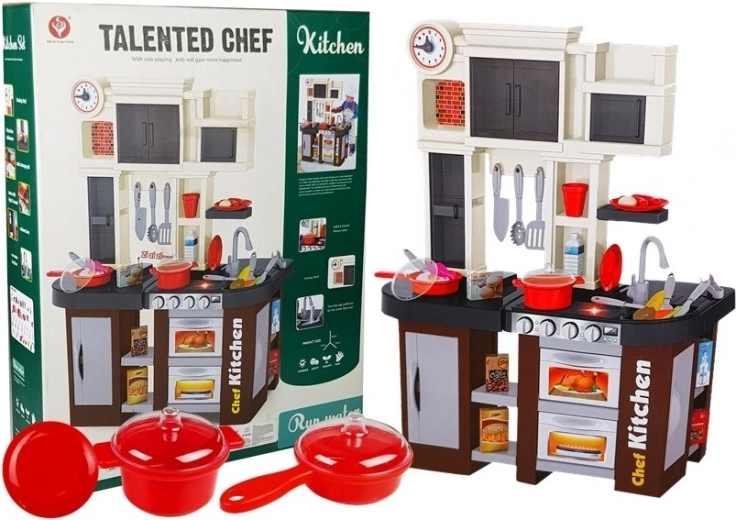 Cocina infantil interactiva con nevera, campana extractora y grifo con agua – 58 piezas