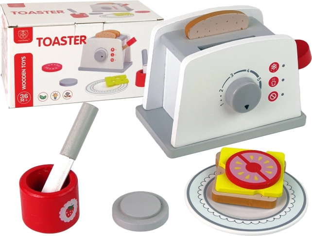 Tostadora infantil de madera con accesorios para el desayuno