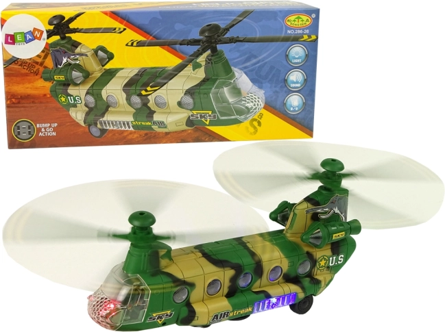 Helicóptero militar con luces LED y sonidos