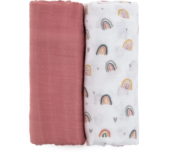 Petite&Mars manta de muselina de bambú 2 uds misty rose rainbow 120 × 120 cm