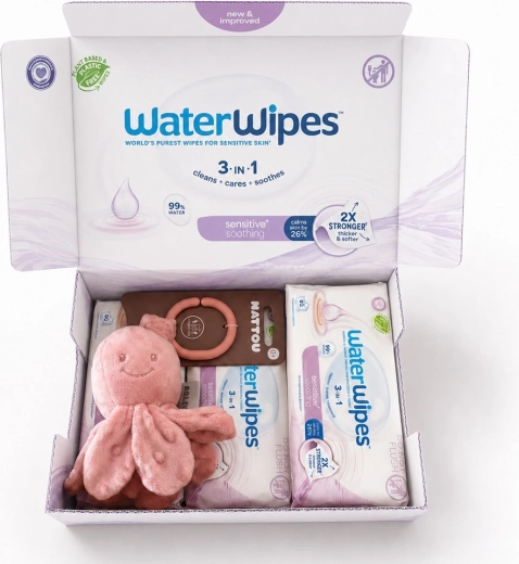 WaterWipes Soothing Clean 3v1 toallitas húmedas 4×60 uds (240 uds) + pulpo vibratorio Nattou gratis