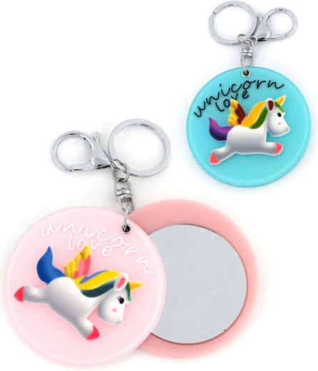 Llavero de unicornio con espejo y mosquetón - 1 pieza