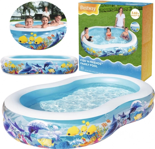 Piscina familiar hinchable con motivo oceánico BESTWAY Fish 'n Friends 262 × 157 × 46 cm