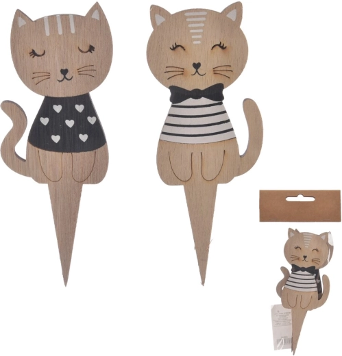 Pincho decorativo de madera con motivo de gato CAT beige (2 uds)