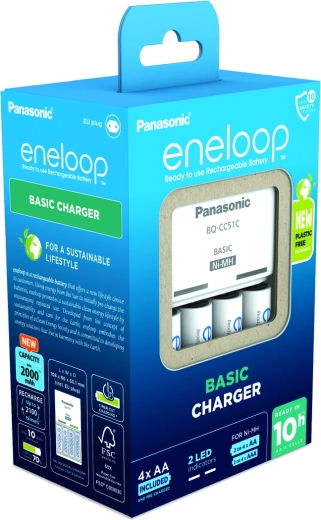 Cargador Panasonic Eneloop EKO BQ-CC51 + pilas recargables AAA (4 uds)