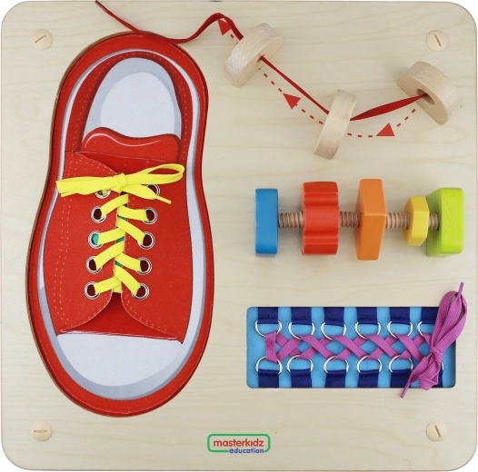 Tablero Montessori de madera para ensartar y atar cordones MASTERKIDZ