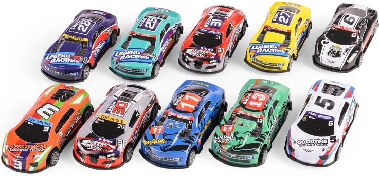Set de coches de carreras metálicos en tubo 1:64 – 10 unidades