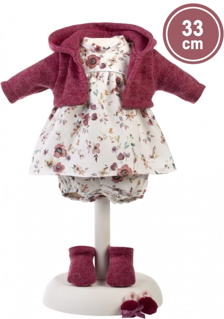Ropa para muñeca Llorens – vestido floral con chaquetita y accesorios, 33 cm