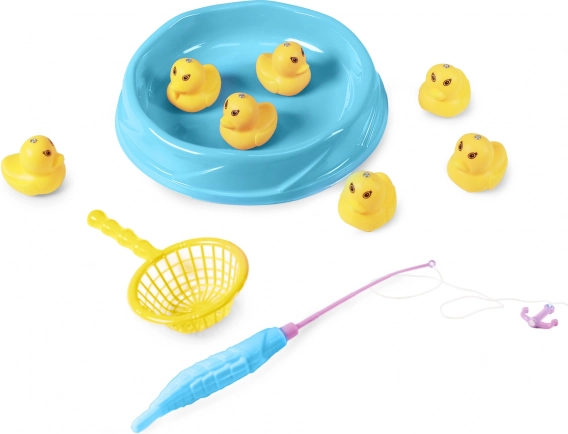 Juego infantil de pesca con patitos y estanque