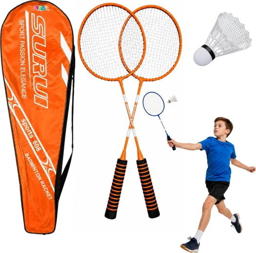 Set de bádminton con 2 raquetas, volante y bolsa – naranja