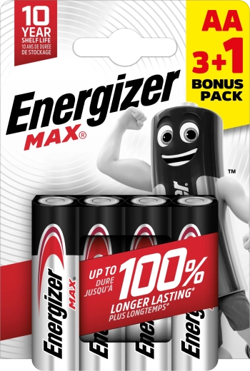 Pilas alcalinas ENERGIZER Max AA 4 uds (3+1 gratis)