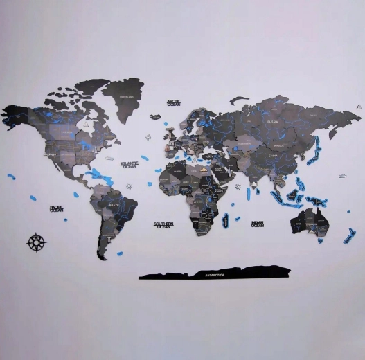 WOODEN CITY mapa del mundo de madera XXL negra 200 × 110 cm