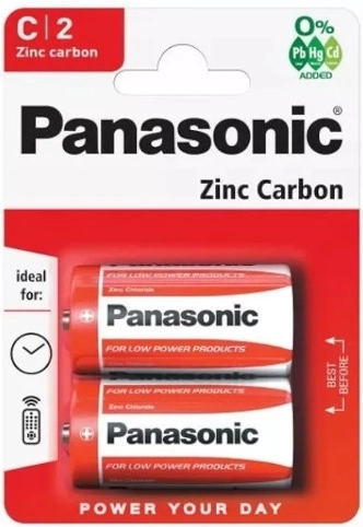 Pilas zinc-carbón PANASONIC R14 C, 1,5 V, 2 uds.