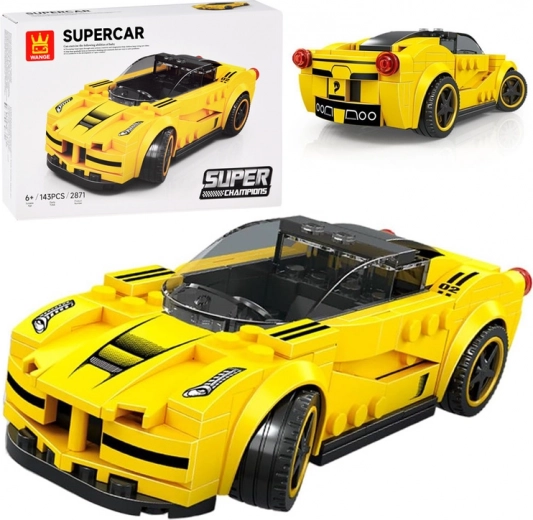 Kit de construcción técnico coche deportivo amarillo, 143 piezas con pegatinas