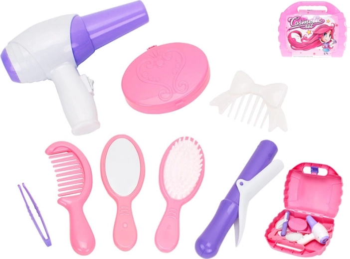 Set de peluquería para niños en maletín – conjunto rosa de 8 piezas