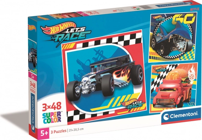 Puzzle 3×48 piezas HOT WHEELS – set de puzzles cuadrados CLEMENTONI