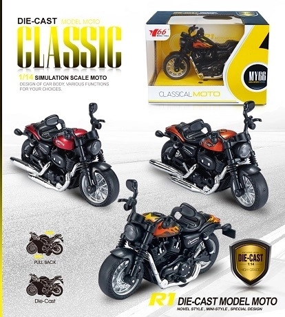 Motocicleta chopper a escala 1:14 con mecanismo de retroceso