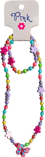 Collar infantil con florecitas y colgante de mariposa