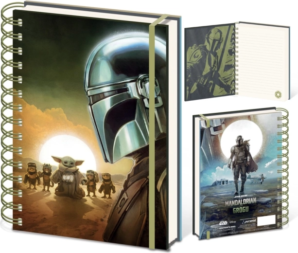 Cuaderno A5 con motivo de STAR WARS: THE MANDALORIAN – Mandalorian y Grogu Sunset