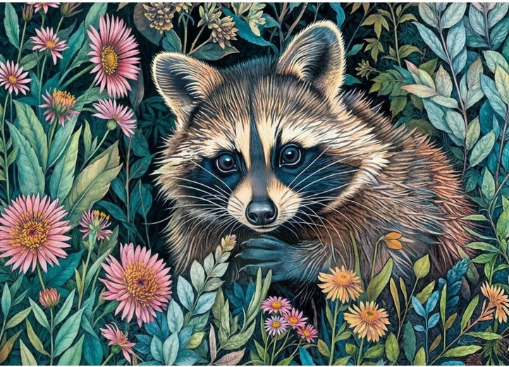 Puzzle mapache entre flores 1000 piezas CHERRY PAZZI