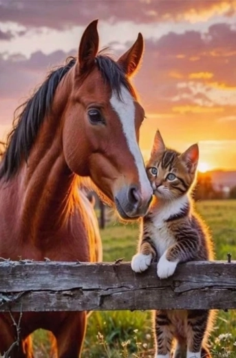 Norimpex pintura con diamantes caballo con gato 30 × 40 cm