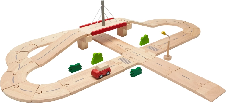 Pista de coches de madera con puente PlanToys