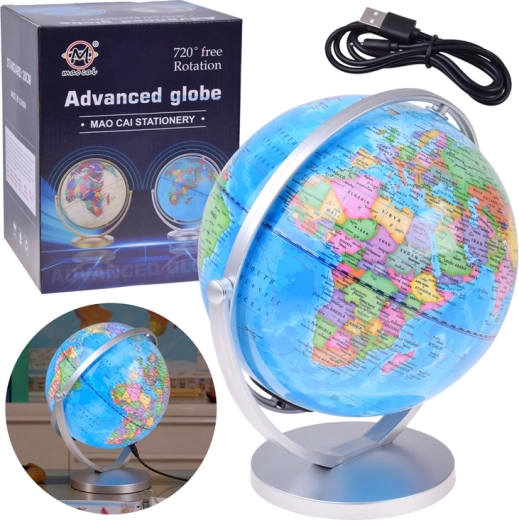 Globo terráqueo giratorio iluminado con lámpara de 20 cm