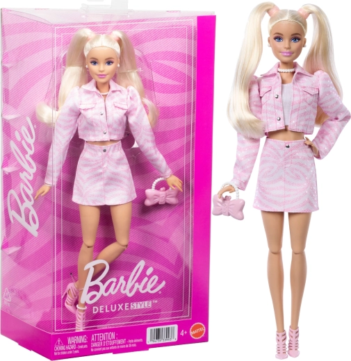 Barbie Deluxe Style en denim rosa – muñeca de moda con accesorios