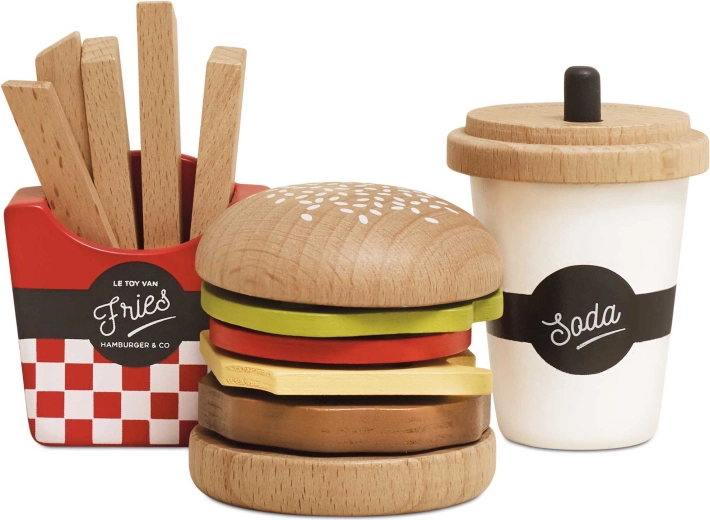 Set de juego de madera 3 en 1: hamburguesa, patatas fritas y bebida Le Toy Van