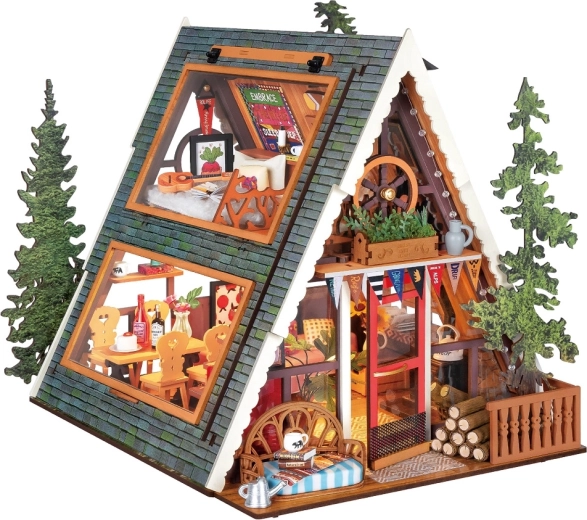 RoboTime rompecabezas 3D de madera – acogedora cabaña del bosque con LED