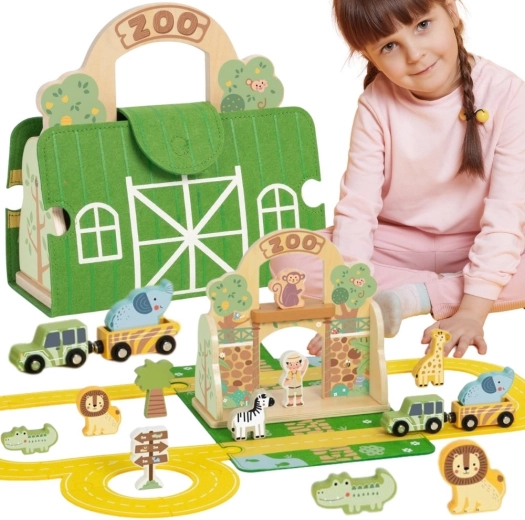Tooky Toy mini zoo – set de madera portátil en maletín
