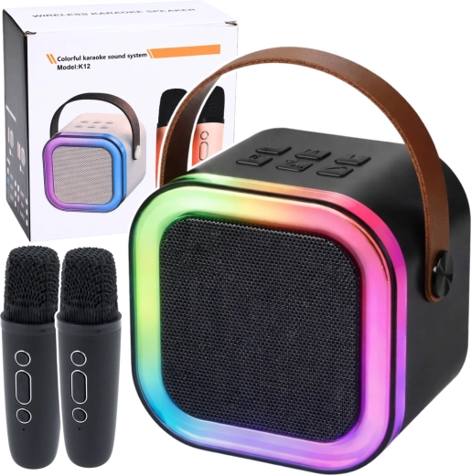 Set de karaoke inalámbrico con luces LED y dos micrófonos