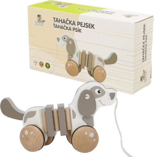 Perrito de arrastre BABU de madera con cuerda