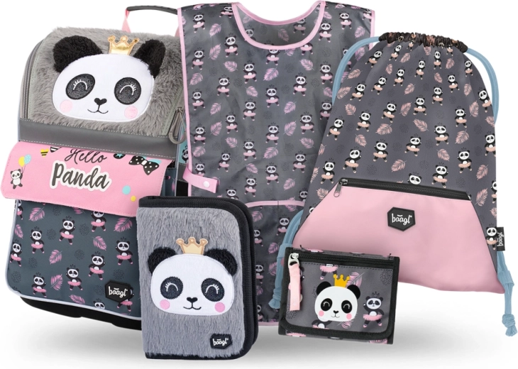Set escolar BAAGL Zippy Panda – cartera escolar, estuche, bolsa, delantal y monedero