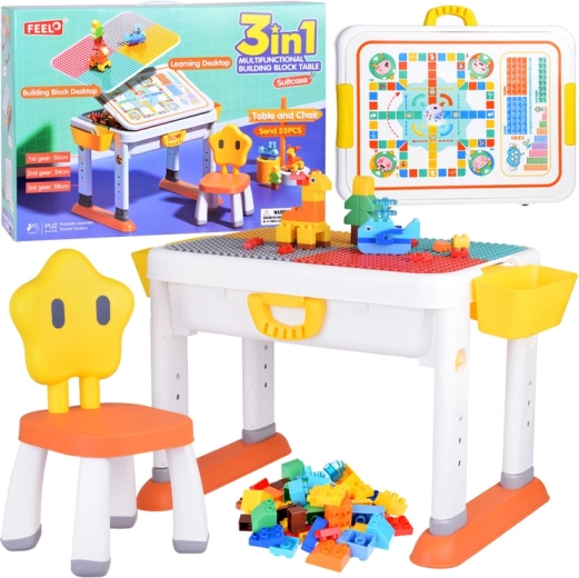 Mesa infantil ajustable 3 en 1 con tablero de doble cara y bloques de construcción