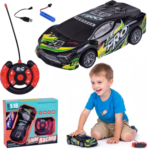 Coche deportivo RC 1:18 con carrocería iluminada – Azul