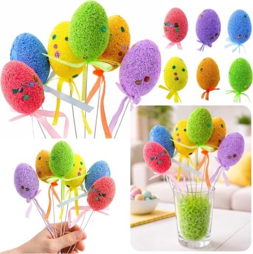 Huevos de Pascua en alambre con hojas y cinta - 6 unidades