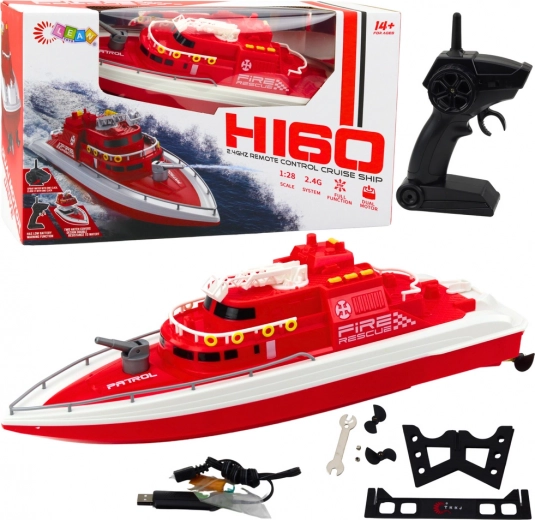 Lancha motora de rescate roja teledirigida 1:28