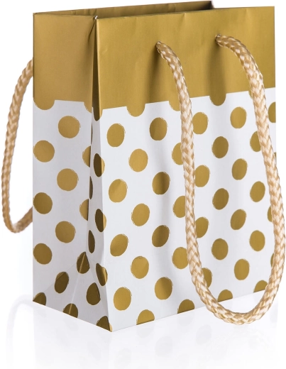 Bolsa de regalo con lunares dorados S 11 × 14 × 6 cm