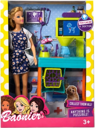 Muñeca veterinaria con consulta veterinaria y accesorios - 1 pieza