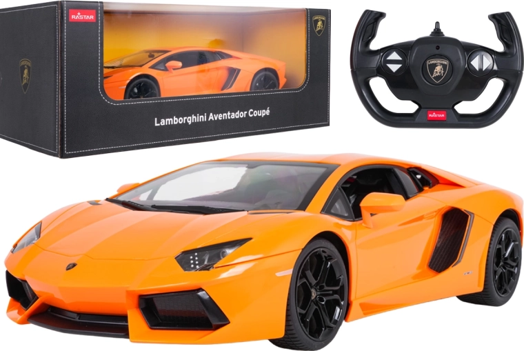 Coche teledirigido Lamborghini Aventador RASTAR a escala 1:10 de color naranja