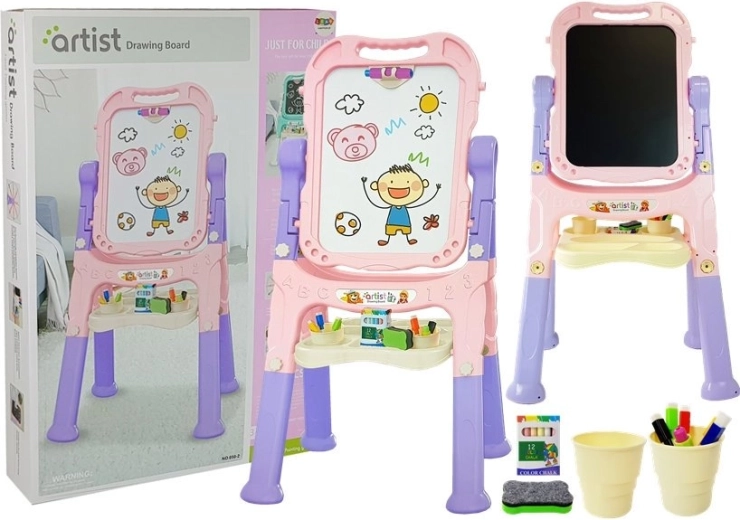 Pizarra magnética infantil de doble cara en rosa y morado