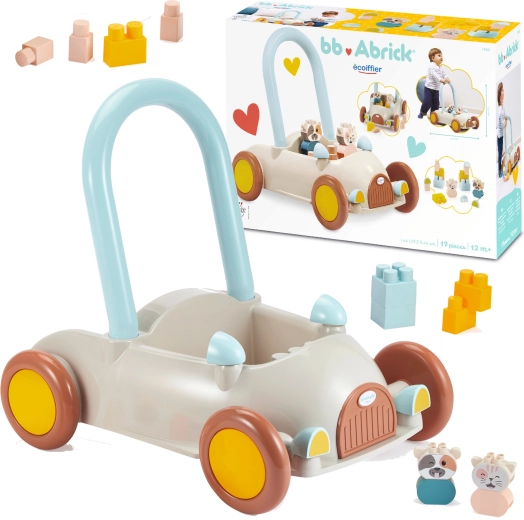 Coche empujable con bloques de 17 piezas ECOIFFIER – gatita y vaquita