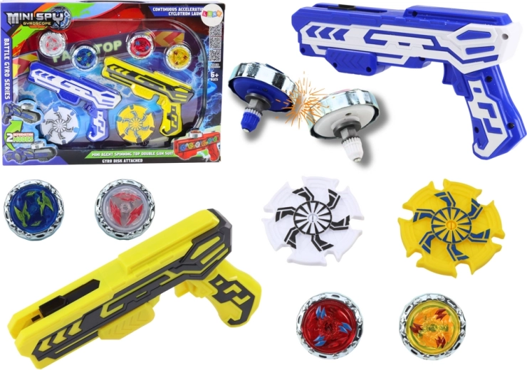 Juego de lanzadores tipo pistola con 4 discos metálicos con luces – azul y amarillo