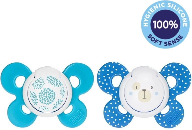 Chupete Chicco Physio Comfort de silicona 6–16 m, motivos azules, 2 uds